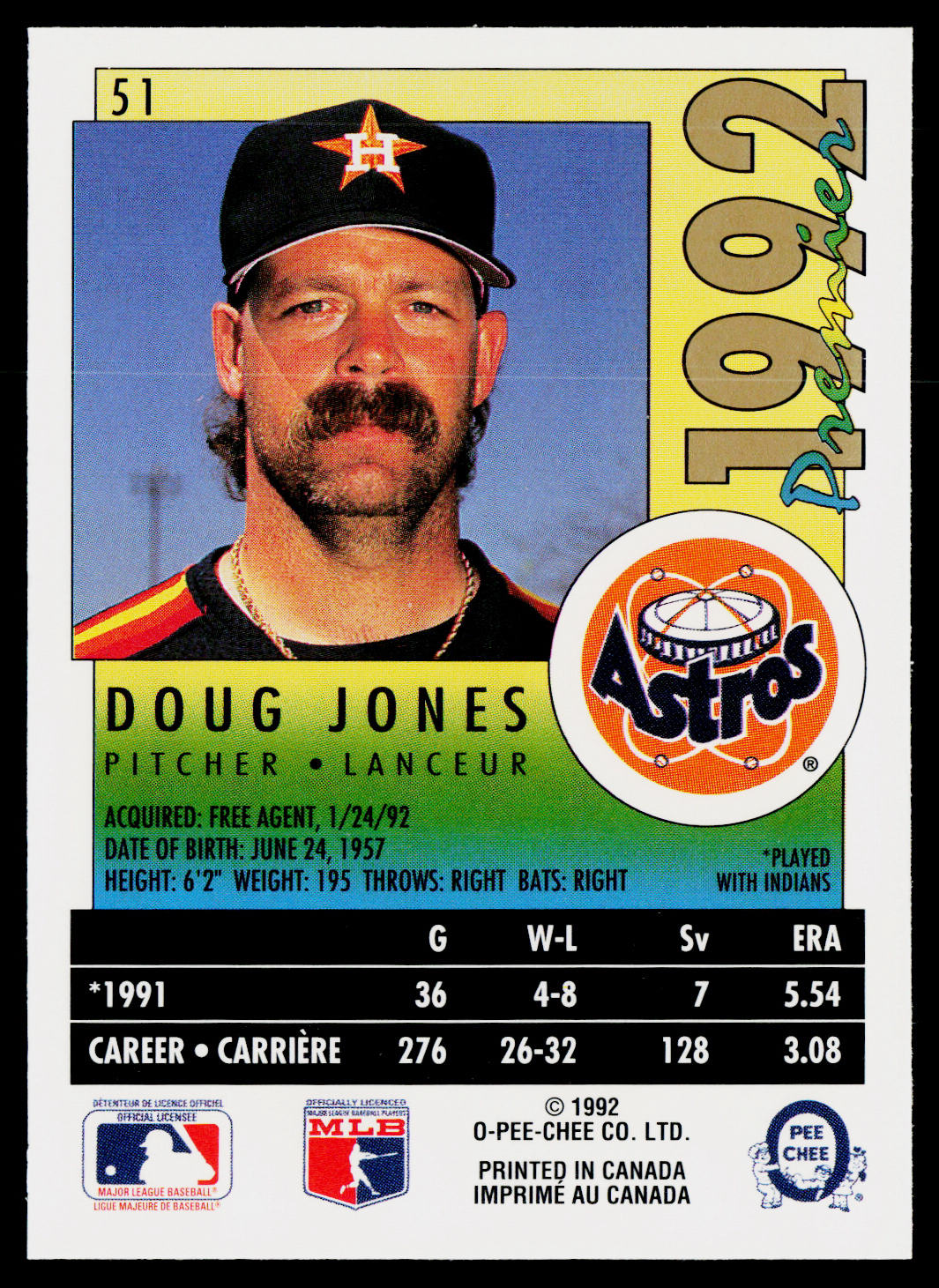Doug Jones 1992 O-Pee-Chee Premier #51 Houston Astros