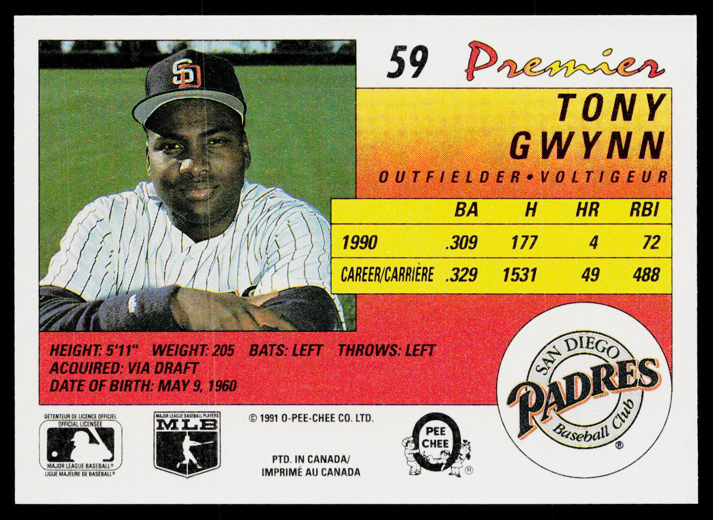 Tony Gwynn 1991 O-Pee-Chee Premier #59 San Diego Padres