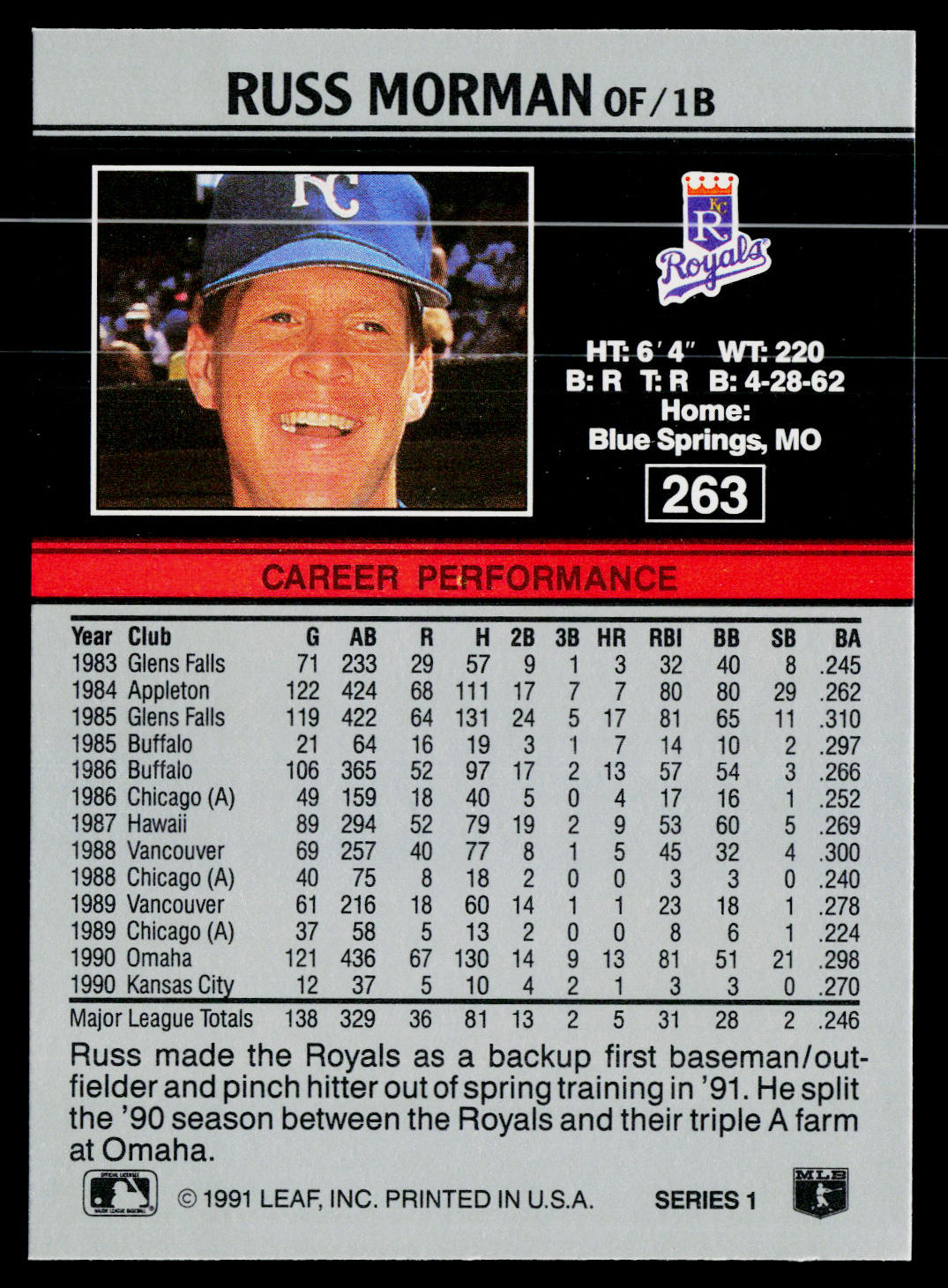 Russ Morman 1991 Leaf #263 Kansas City Royals