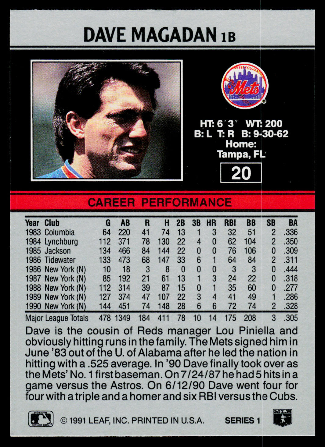 Dave Magadan 1991 Leaf #20 New York Mets