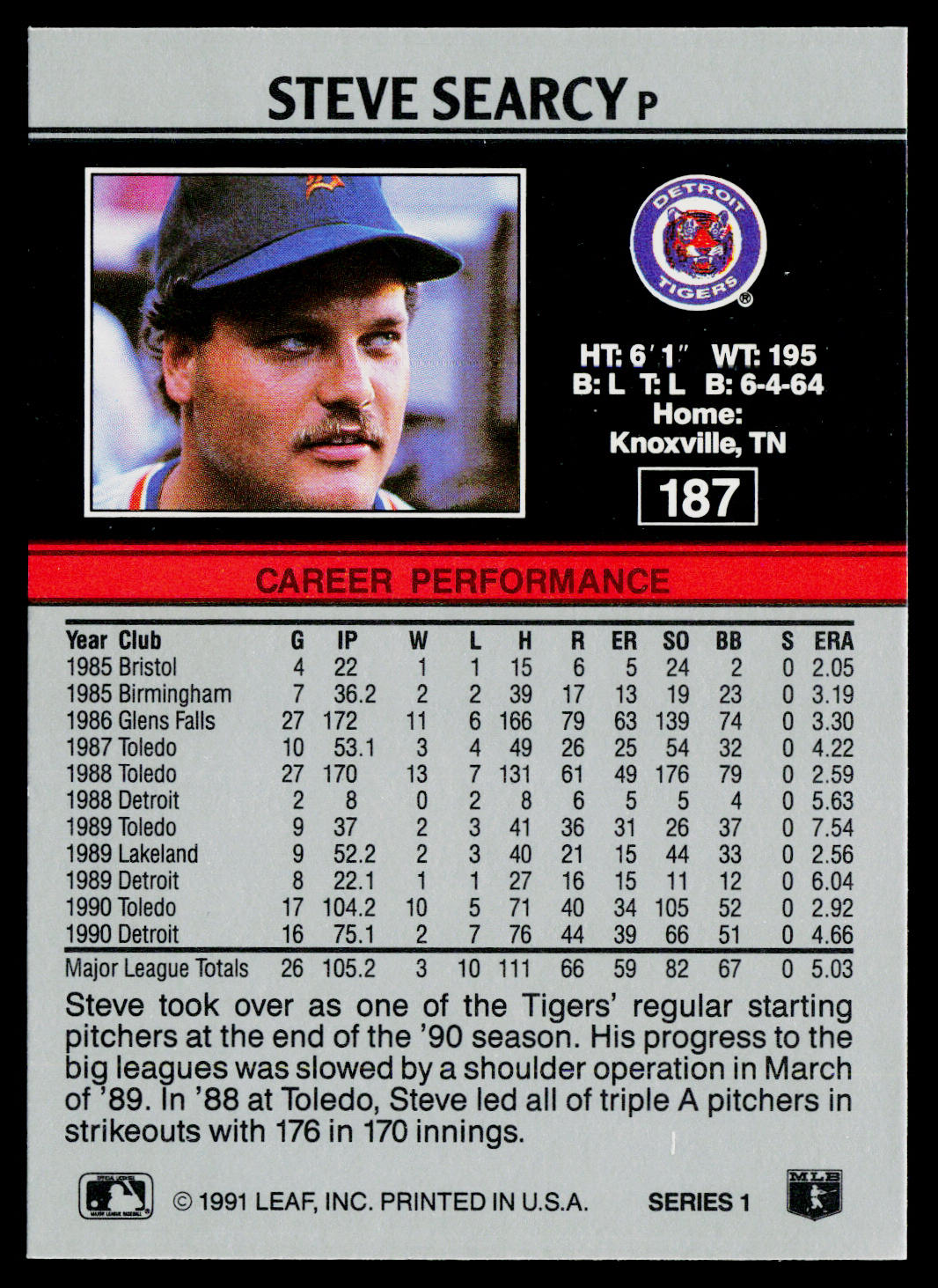 Steve Searcy 1991 Leaf #187 Detroit Tigers