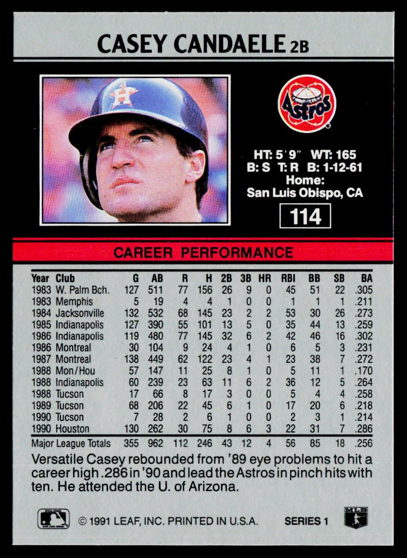 Casey Candaele 1991 Leaf #114 Houston Astros