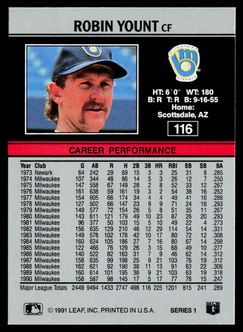 Robin Yount 1991 Leaf #116 Milwaukee Brewers
