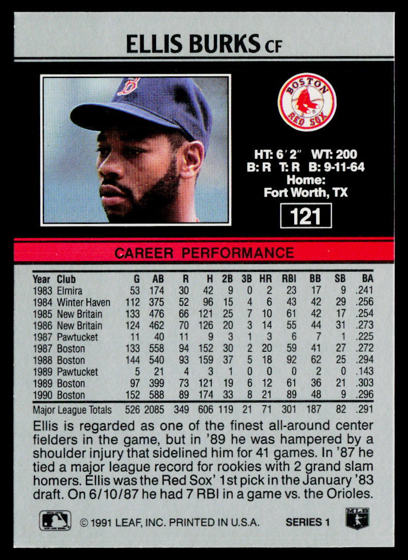 Ellis Burks 1991 Leaf #121 Boston Red Sox