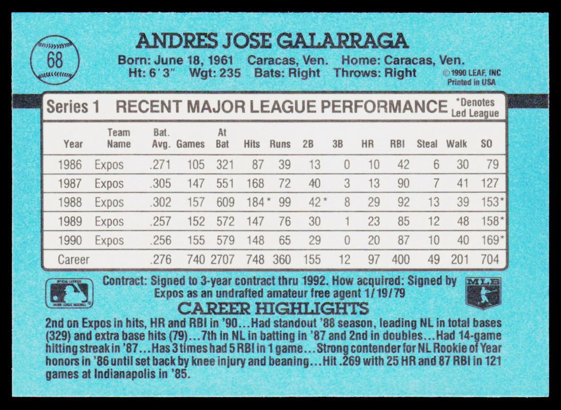 Andres Galarraga 1991 Donruss #68 Montreal Expos