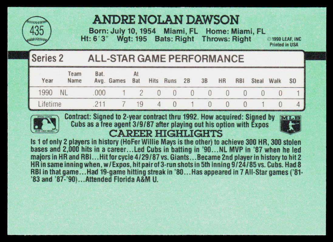 Andre Dawson 1991 Donruss #435 Chicago Cubs