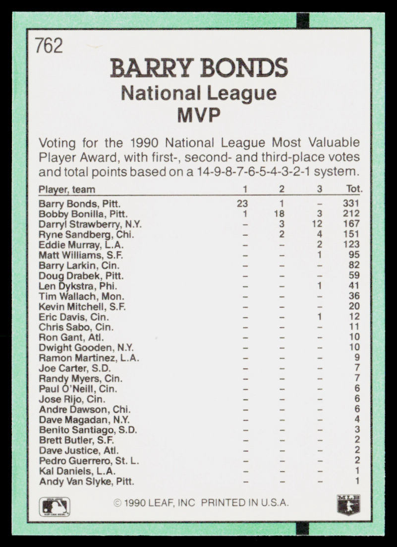 Barry Bonds 1991 Donruss #762b Pittsburgh Pirates