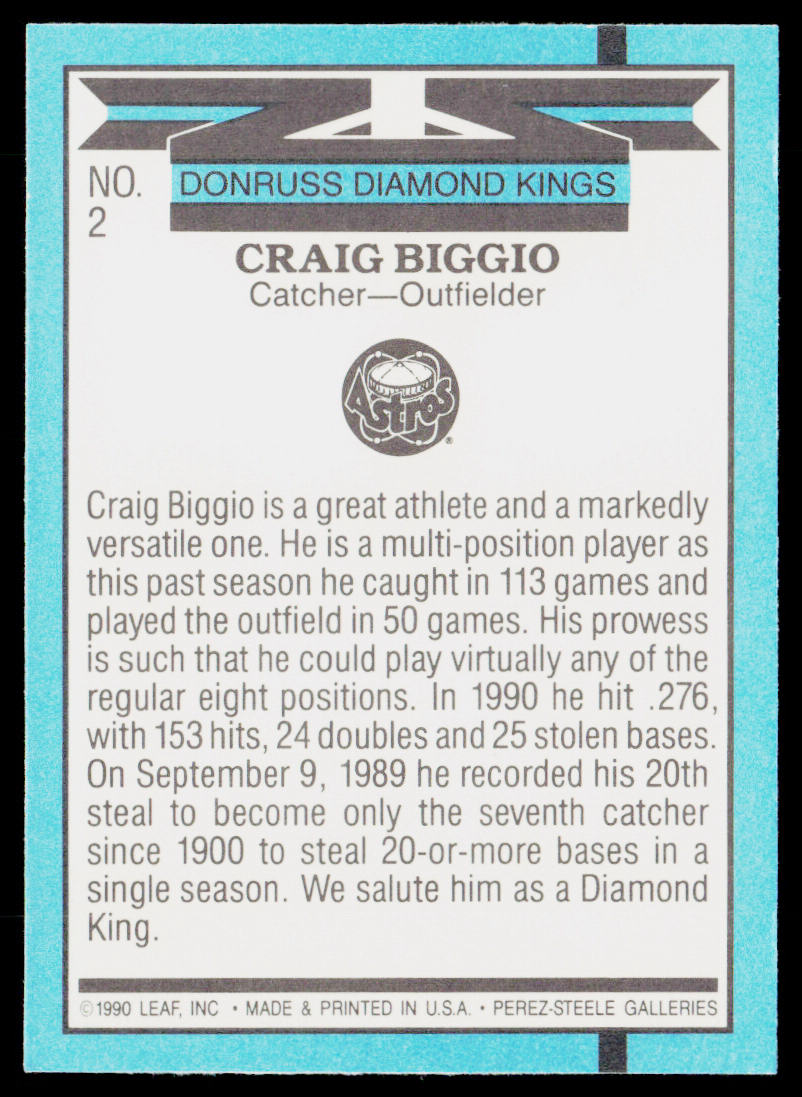 Craig Biggio 1991 Donruss #2c Houston Astros