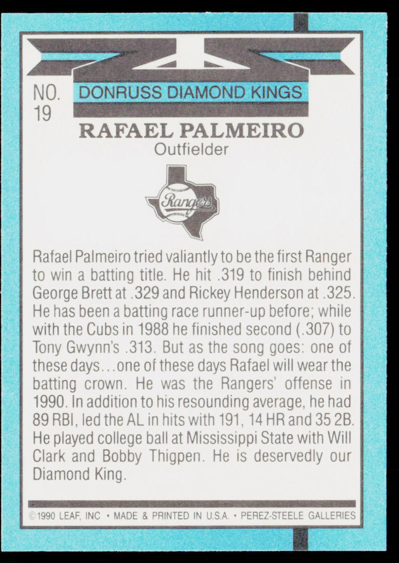 Rafael Palmeiro 1991 Donruss #19 Texas Rangers