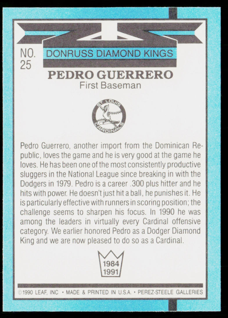 Pedro Guerrero 1991 Donruss #25b St. Louis Cardinals