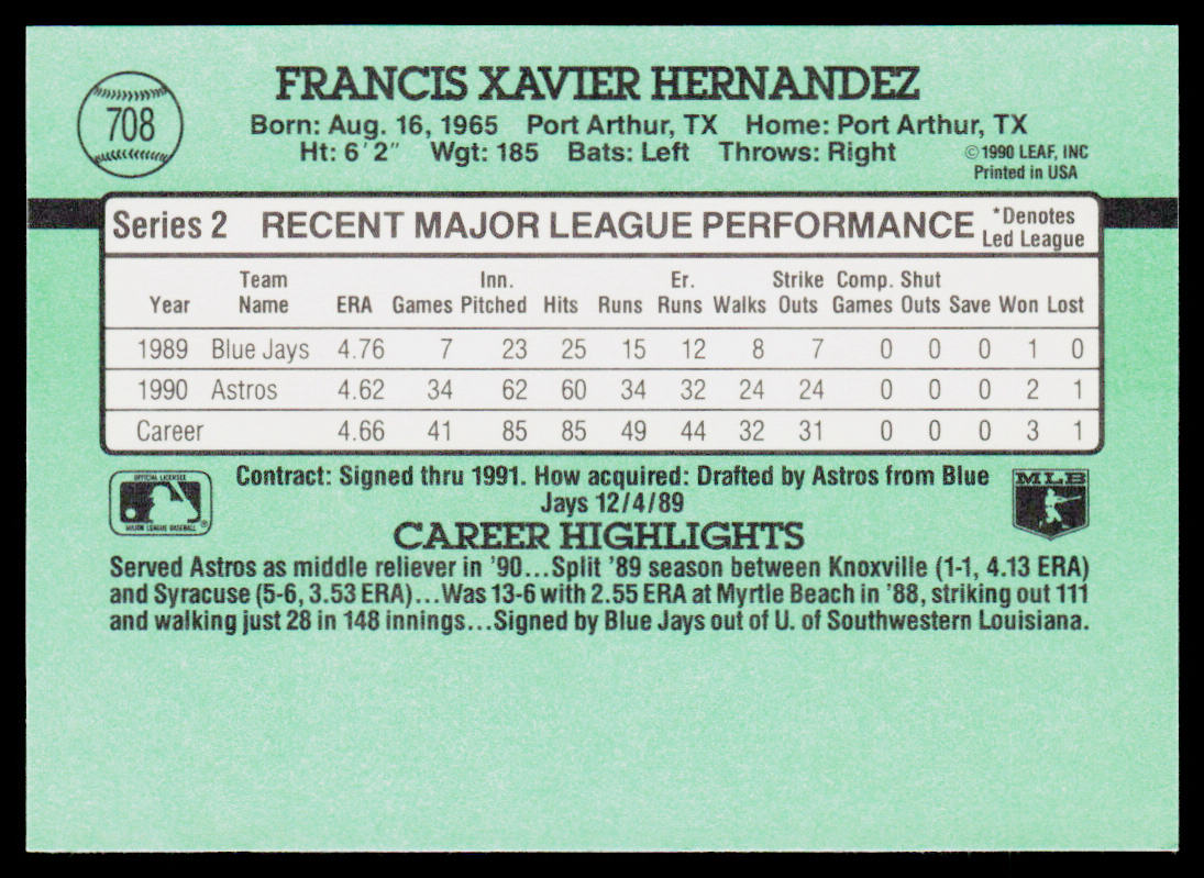 Xavier Hernandez 1991 Donruss #708b Houston Astros