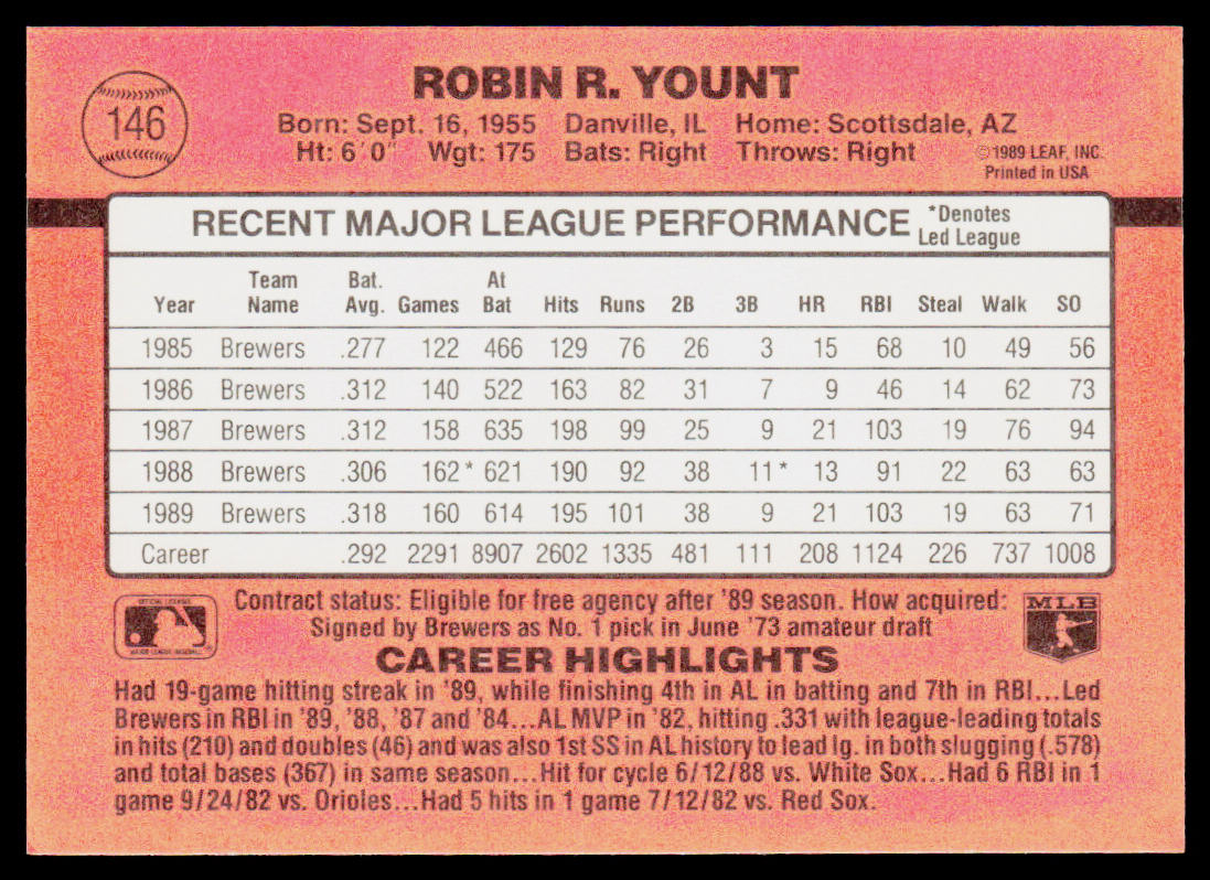 Robin Yount 1990 Donruss #146 Milwaukee Brewers