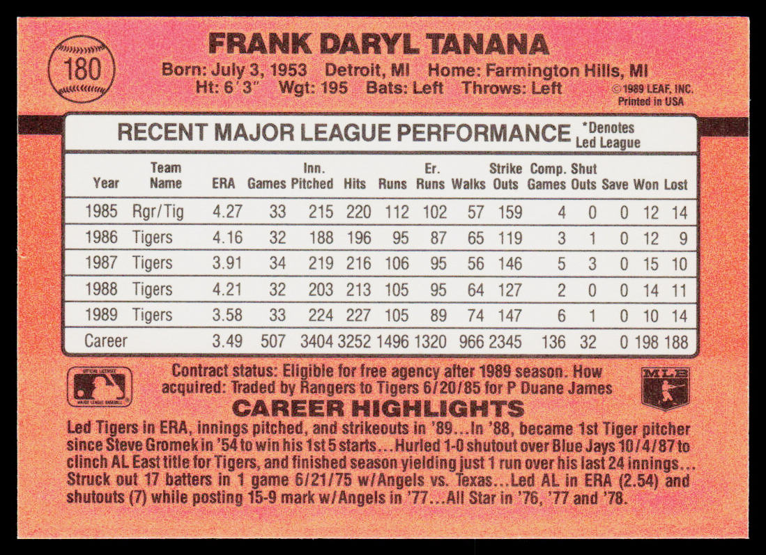 Frank Tanana 1990 Donruss #180 Detroit Tigers