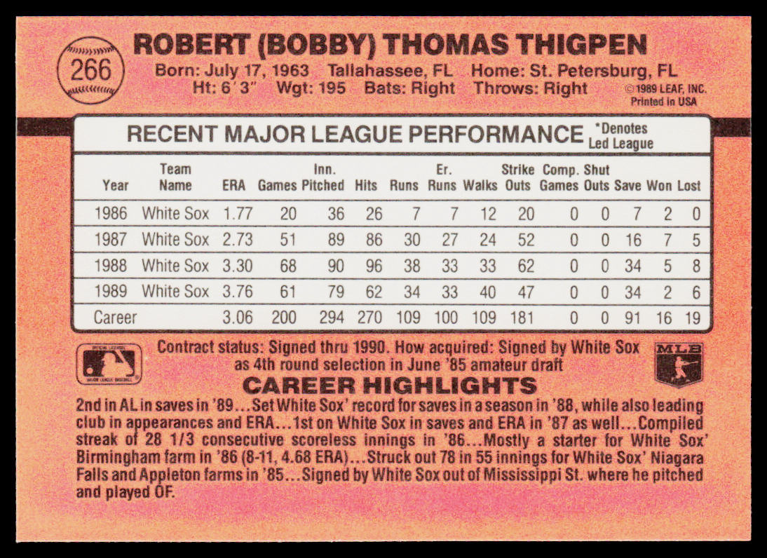 Bobby Thigpen 1990 Donruss #266 Chicago White Sox