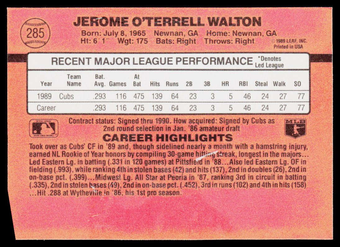 Jerome Walton 1990 Donruss #285 Chicago Cubs