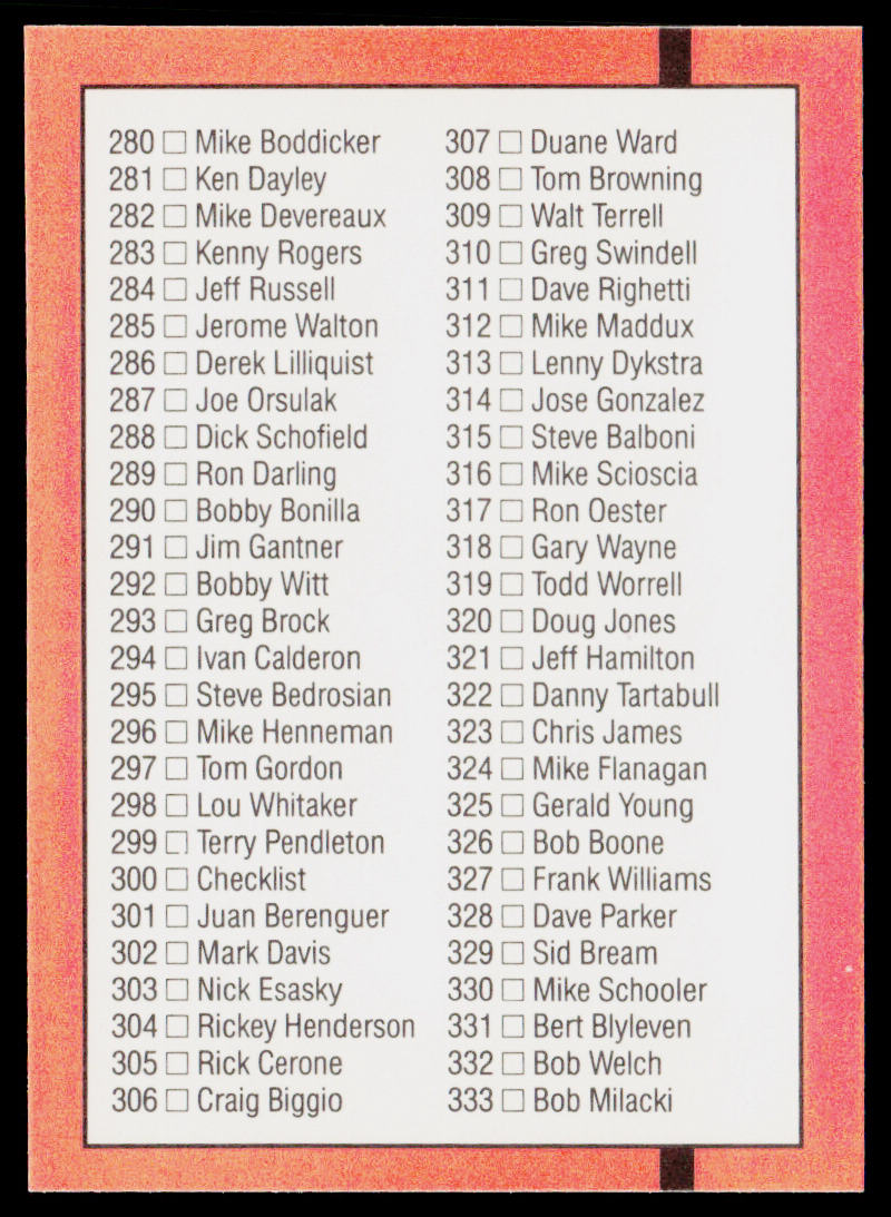 Checklist 232-333 1990 Donruss #300 Pack border Cards 232 - 333
