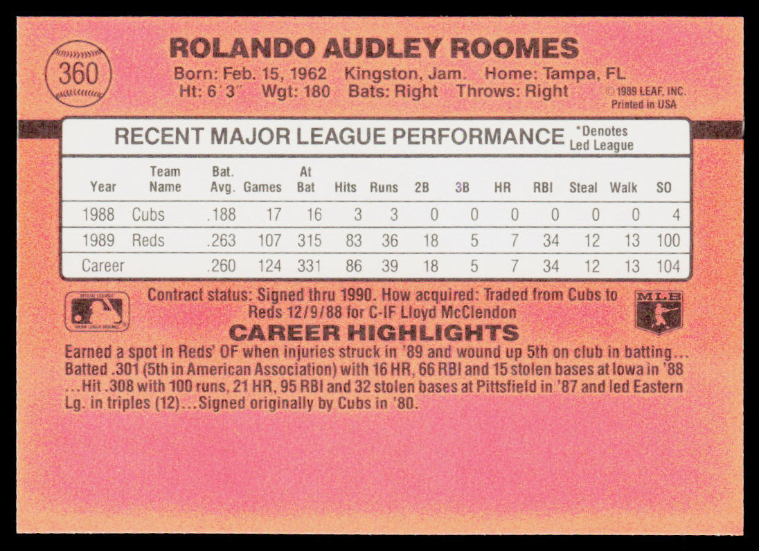 Rolando Roomes 1990 Donruss #360c Cincinnati Reds