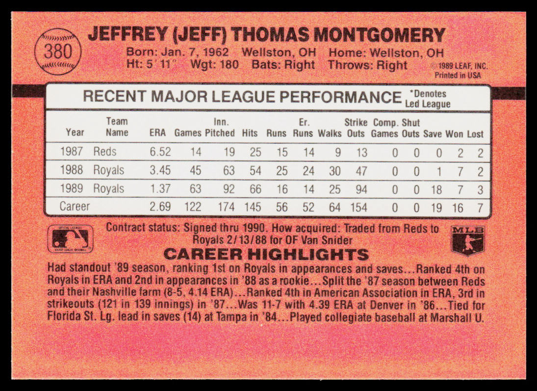 Jeff Montgomery 1990 Donruss #380 Kansas City Royals
