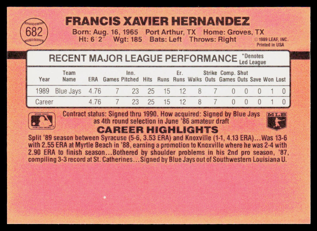 Xavier Hernandez 1990 Donruss #682 RC Toronto Blue Jays