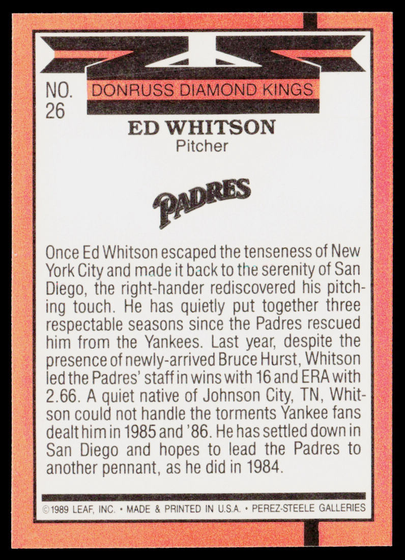 Ed Whitson 1990 Donruss #26c San Diego Padres