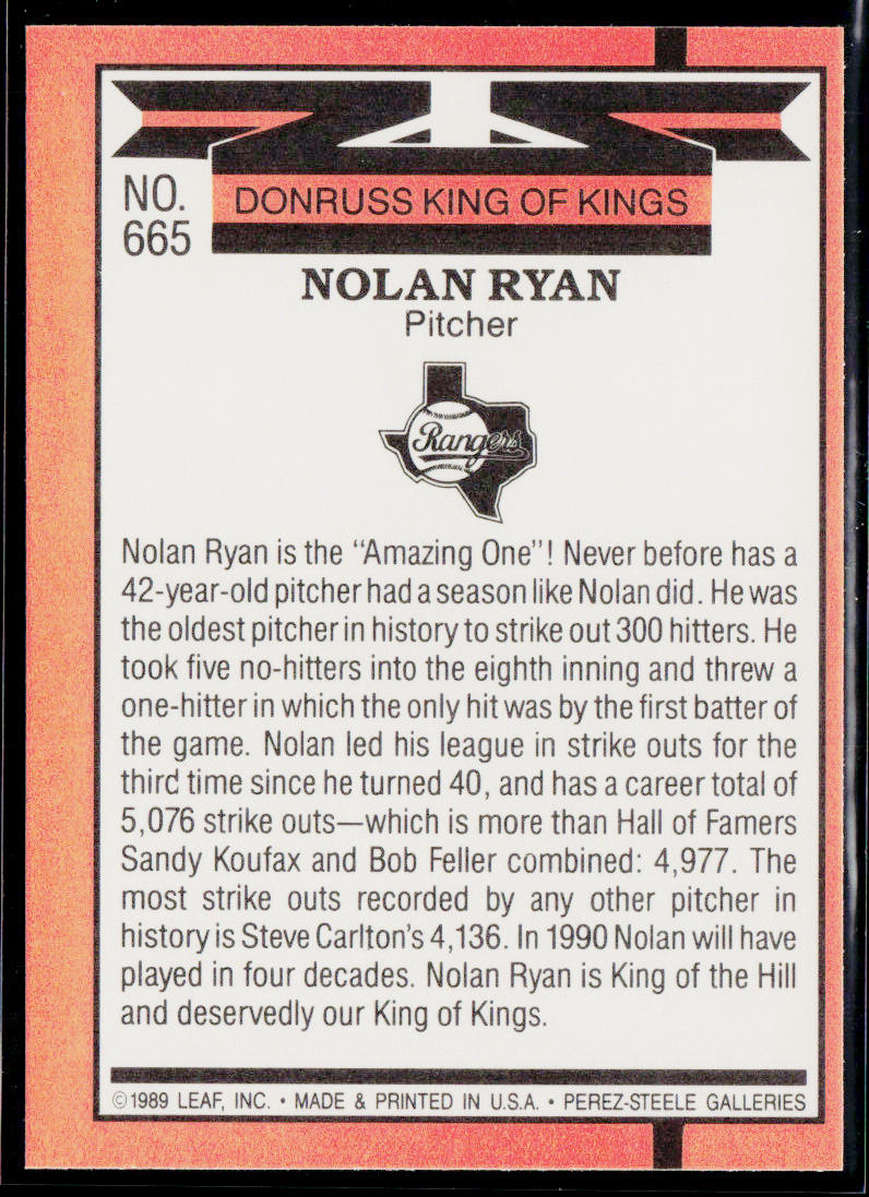Nolan Ryan 1990 Donruss #665 Texas Rangers