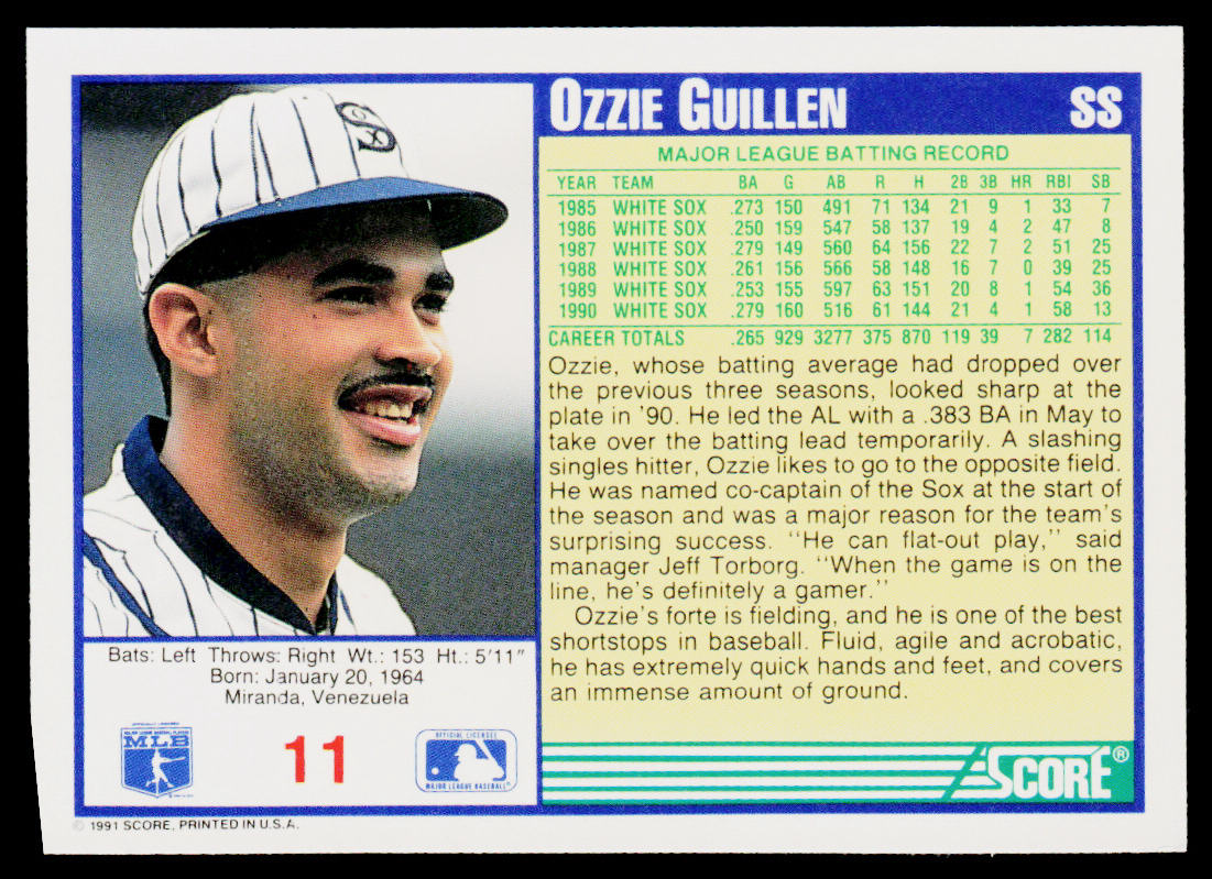 Ozzie Guillen 1991 Score #11 Chicago White Sox
