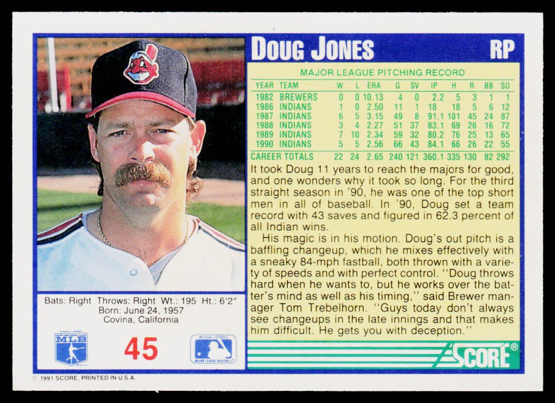 Doug Jones 1991 Score #45 Cleveland Indians