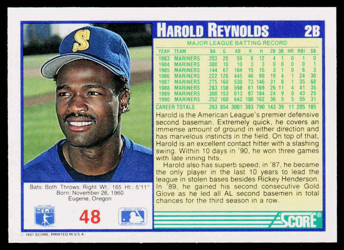 Harold Reynolds 1991 Score #48 Seattle Mariners