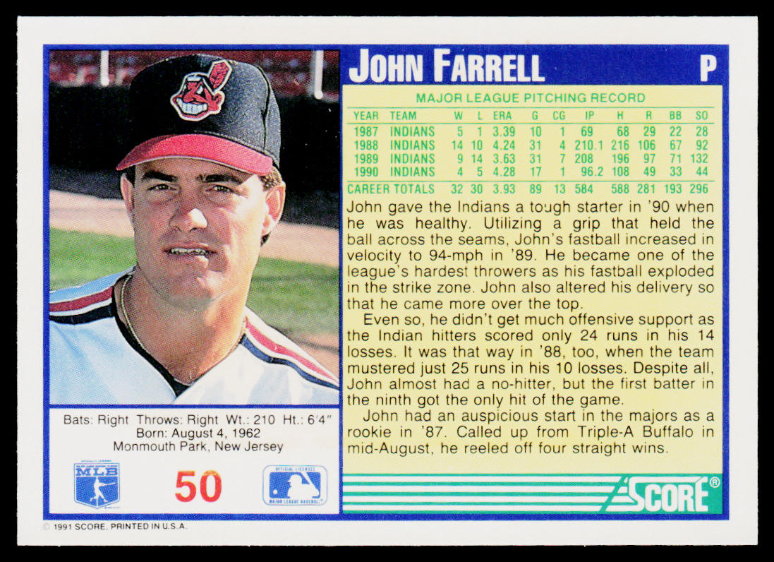 John Farrell 1991 Score #50 Cleveland Indians
