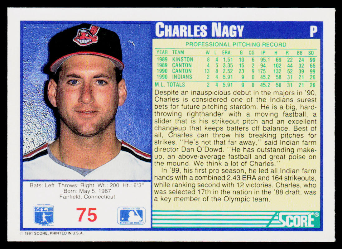 Charles Nagy 1991 Score #75 Cleveland Indians
