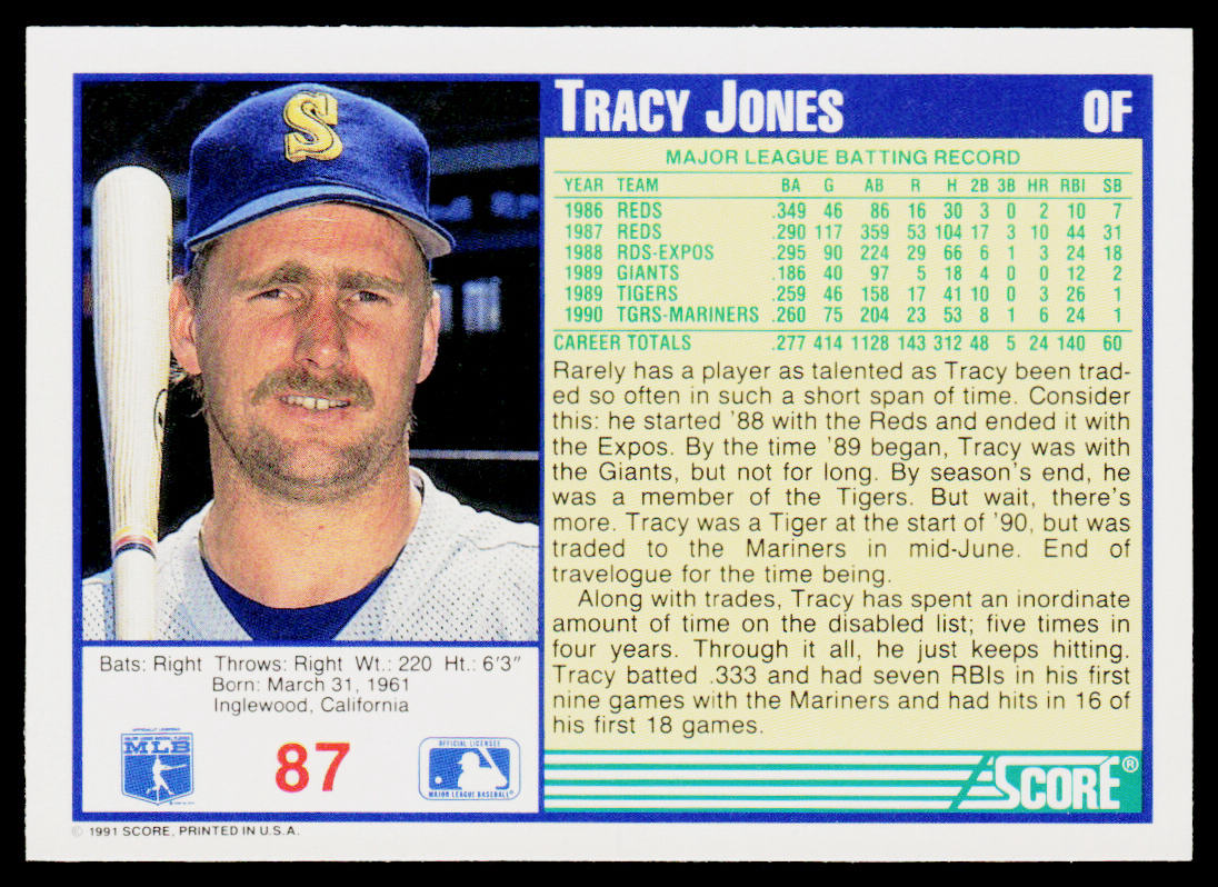 Tracy Jones 1991 Score #87 Seattle Mariners