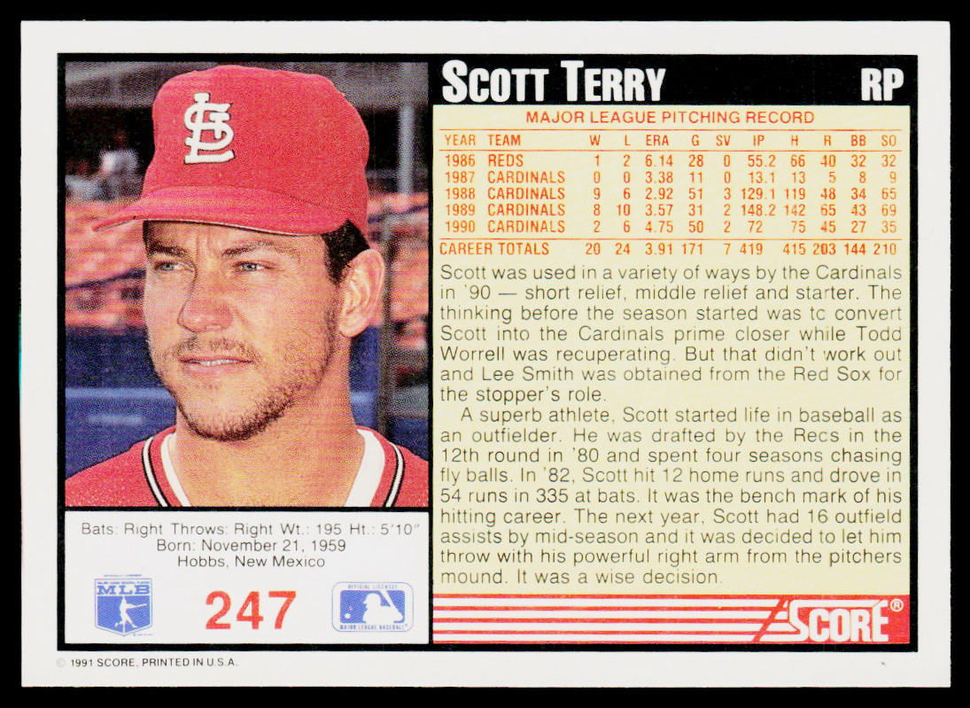 Scott Terry 1991 Score #247 St. Louis Cardinals