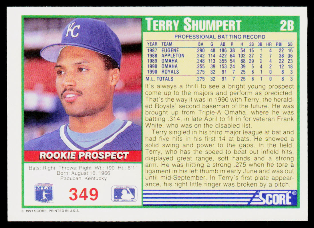 Terry Shumpert 1991 Score #349 Kansas City Royals