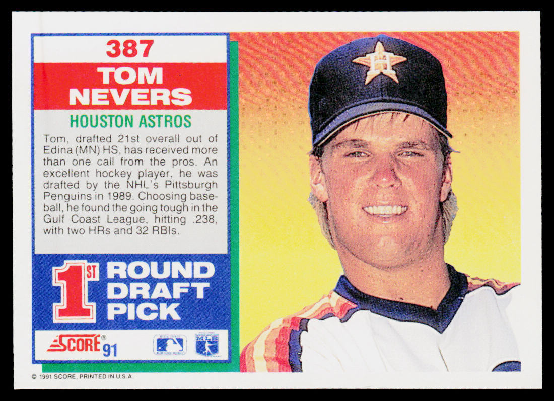 Tom Nevers 1991 Score #387 RC Houston Astros