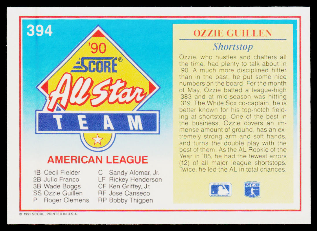 Ozzie Guillen 1991 Score #394 Chicago White Sox