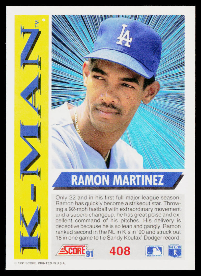 Ramon Martinez 1991 Score #408 Los Angeles Dodgers