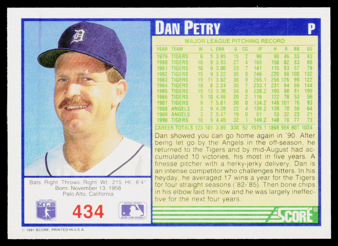 Dan Petry 1991 Score #434 Detroit Tigers
