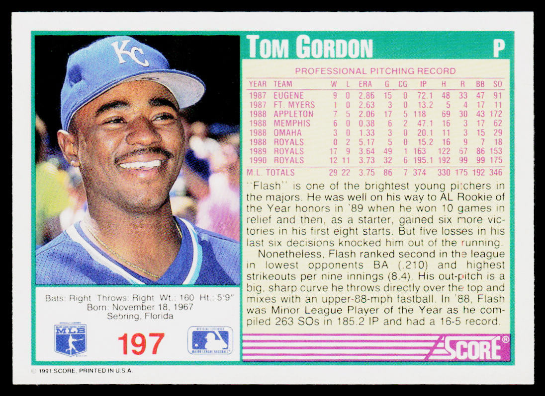 Tom Gordon 1991 Score Promos #197 Kansas City Royals
