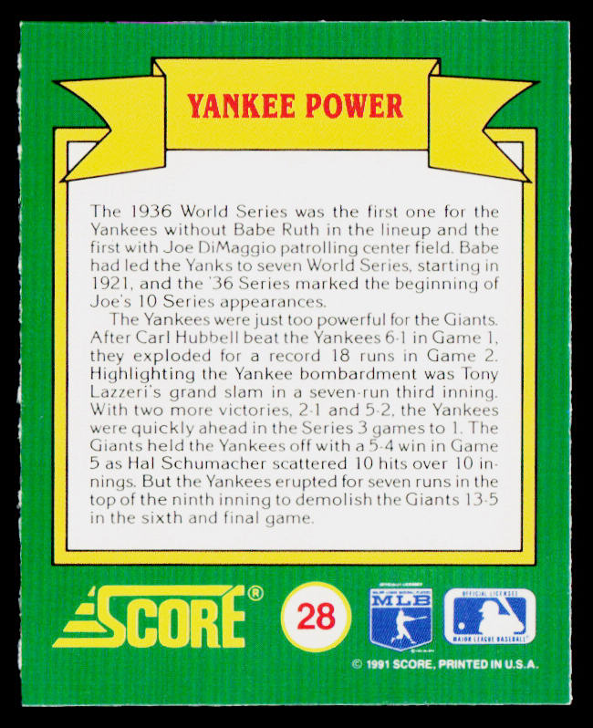 Yankee Power 1991 Score Magic Motion: World Series Trivia #28