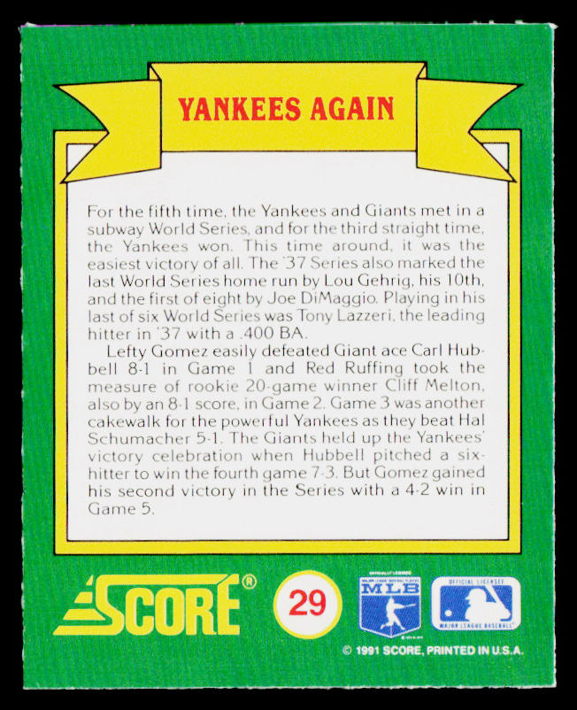 Yankees Again 1991 Score Magic Motion: World Series Trivia #29