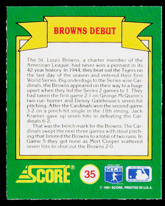 Browns Debut 1991 Score Magic Motion: World Series Trivia #35