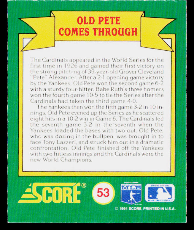 Old Pete Comes Through 1991 Score Magic Motion: World Series Trivia #53