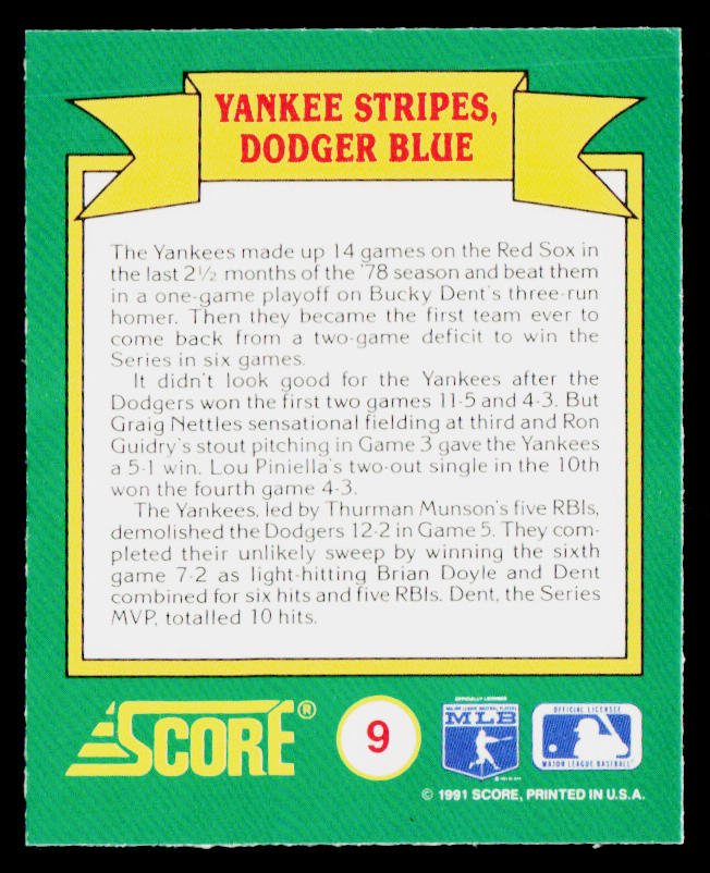 Yankee Stripes, Dodger Blue 1991 Score Magic Motion: World Series Trivia #9