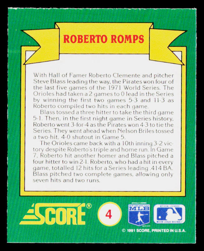 Roberto Romps 1991 Score Magic Motion: World Series Trivia #4