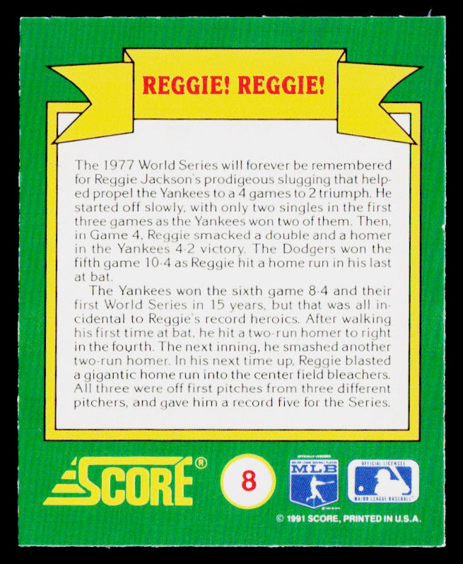Reggie! Reggie! 1991 Score Magic Motion: World Series Trivia #8