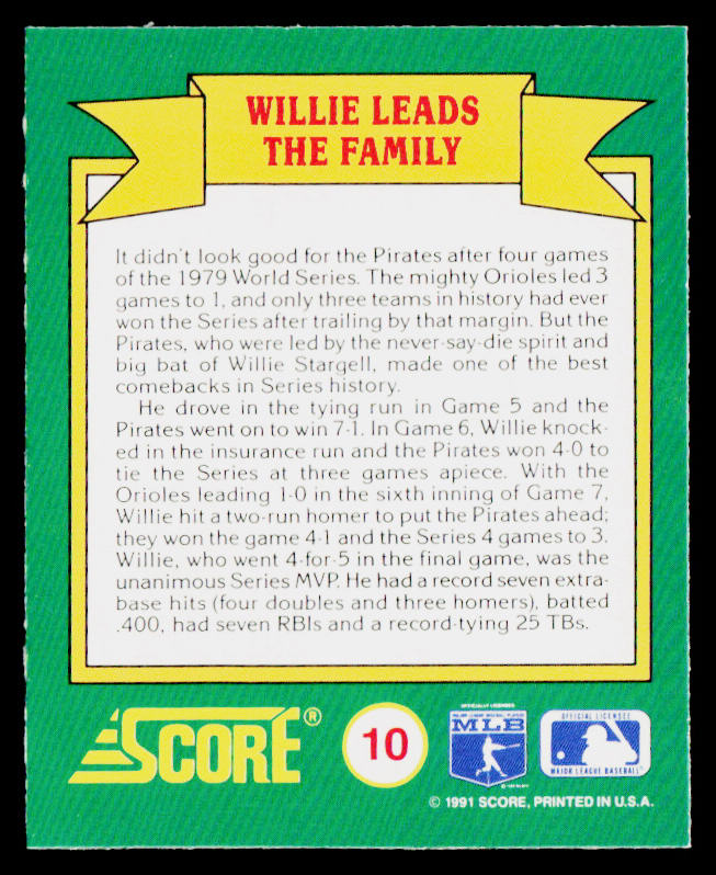 Willie Leads the Family 1991 Score Magic Motion: World Series Trivia #10