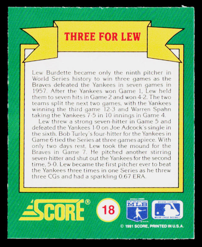 Three for Lew 1991 Score Magic Motion: World Series Trivia #18