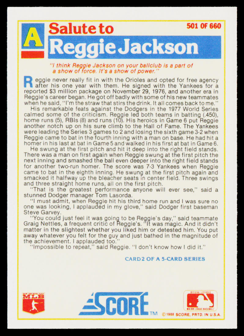 Reggie Jackson 1988 Score #501 Baltimore Orioles
