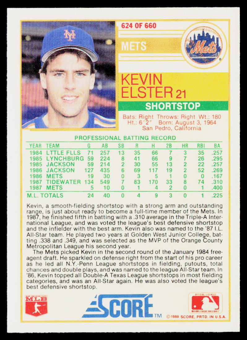 Kevin Elster 1988 Score #624 New York Mets