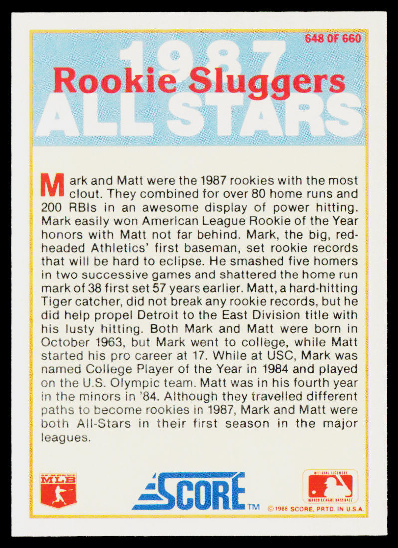 Mark McGwire / Matt Nokes AS 1988 Score #648